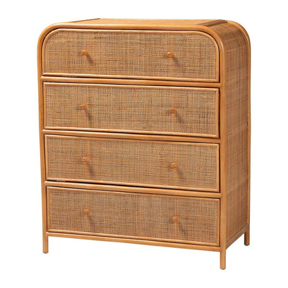 Sampit Natural Rattan 4-Drawer Storage Cabinet - Handwoven Cane Displaying Unit