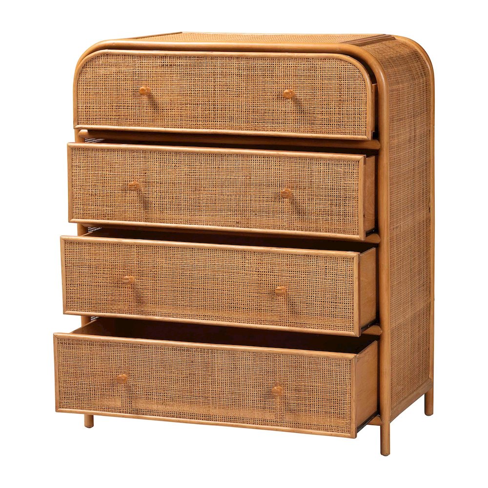 Sampit Natural Rattan 4-Drawer Storage Cabinet - Handwoven Cane Displaying Unit