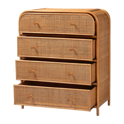 Sampit Natural Rattan 4-Drawer Storage Cabinet - Handwoven Cane Displaying Unit