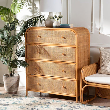 Sampit Natural Rattan 4-Drawer Storage Cabinet - Handwoven Cane Displaying Unit