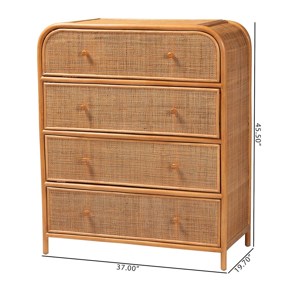 Sampit Natural Rattan 4-Drawer Storage Cabinet - Handwoven Cane Displaying Unit