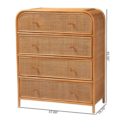 Sampit Natural Rattan 4-Drawer Storage Cabinet - Handwoven Cane Displaying Unit