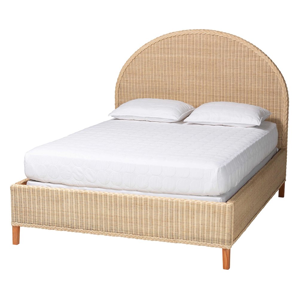 Lanica Japandi Sun-Bleached Braided Rattan Queen Size Bed