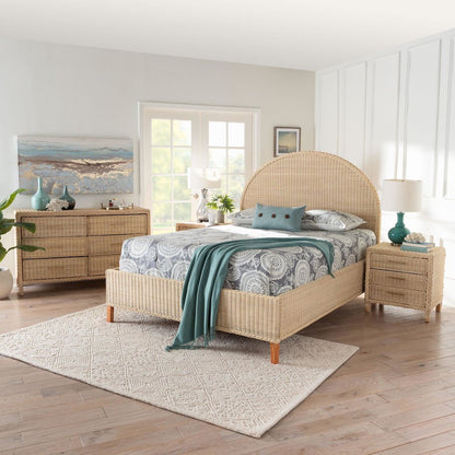 Lanica Japandi Sun-Bleached Braided Rattan Queen Size 4-Piece Bedroom Set