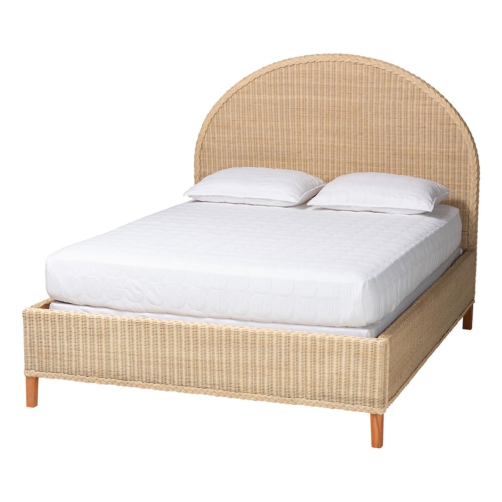 Lanica Japandi Sun-Bleached Braided Rattan Queen Size 4-Piece Bedroom Set