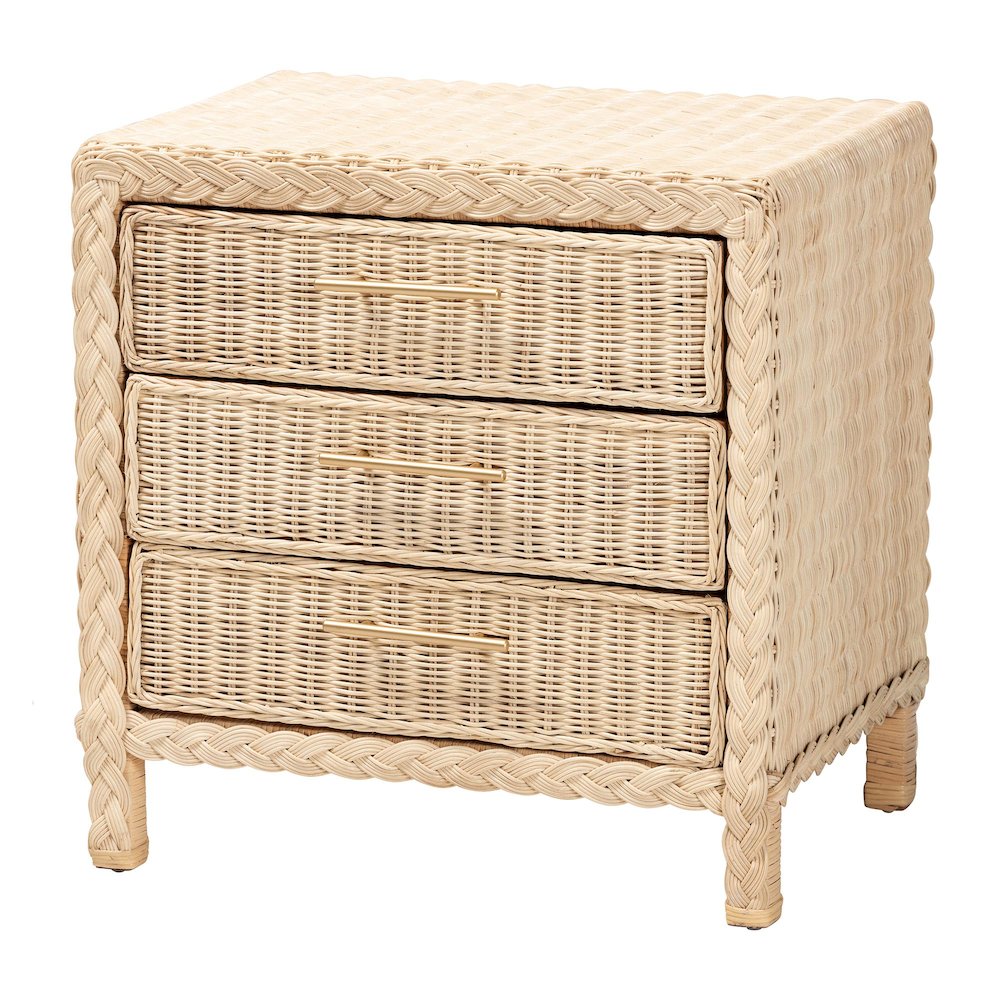 Lanica Japandi Sun-Bleached Braided Rattan Queen Size 4-Piece Bedroom Set