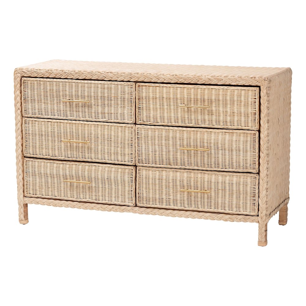 Lanica Japandi Sun-Bleached Braided Rattan Queen Size 4-Piece Bedroom Set