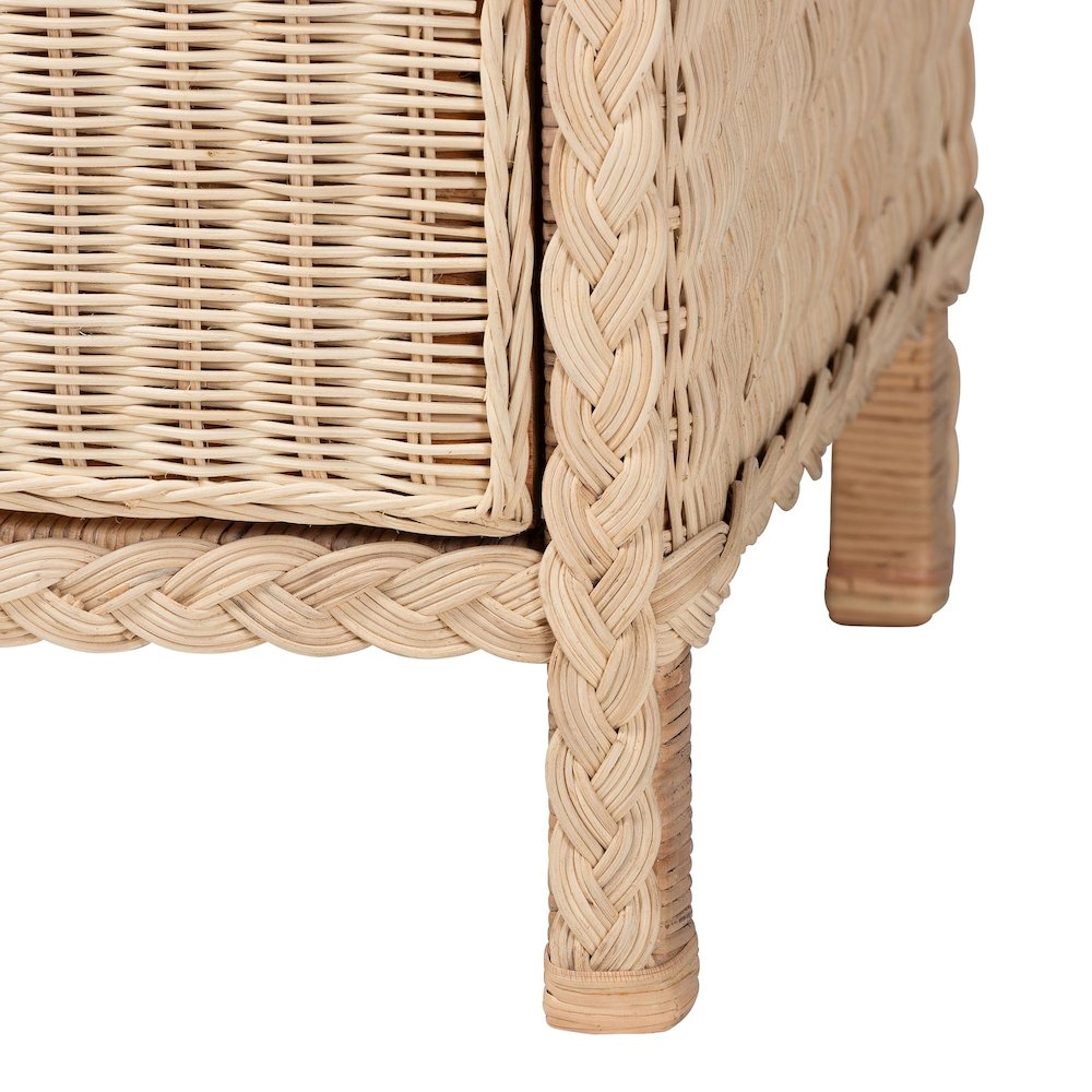 Lanica Japandi Sun-Bleached Braided Rattan Queen Size 4-Piece Bedroom Set