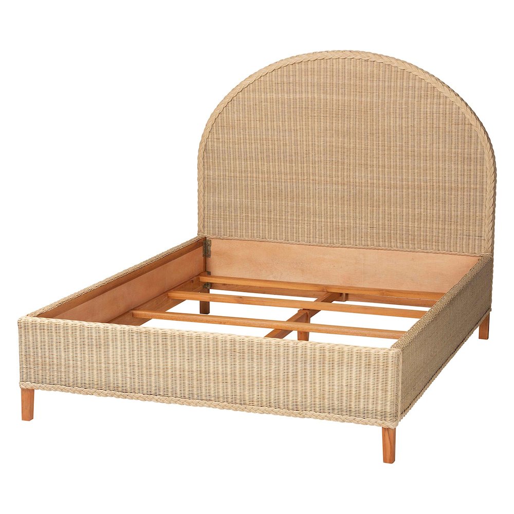Lanica Japandi Sun-Bleached Braided Rattan Queen Size Bed