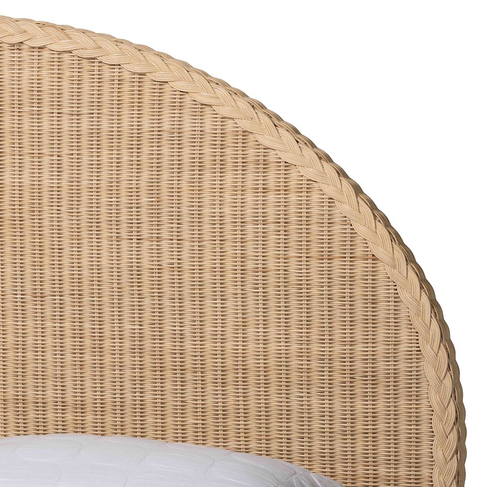 Lanica Japandi Sun-Bleached Braided Rattan Queen Size Bed