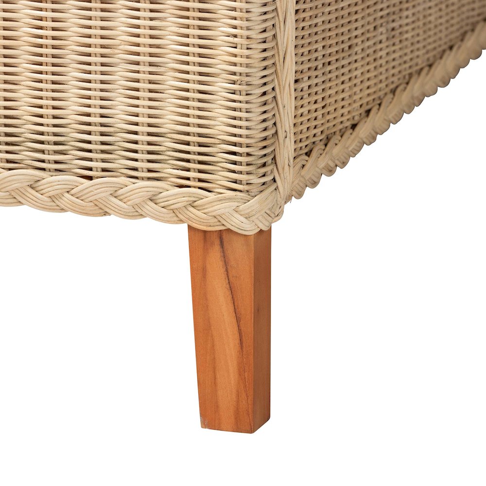 Lanica Japandi Sun-Bleached Braided Rattan Queen Size Bed