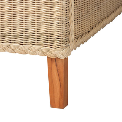 Lanica Japandi Sun-Bleached Braided Rattan Queen Size Bed