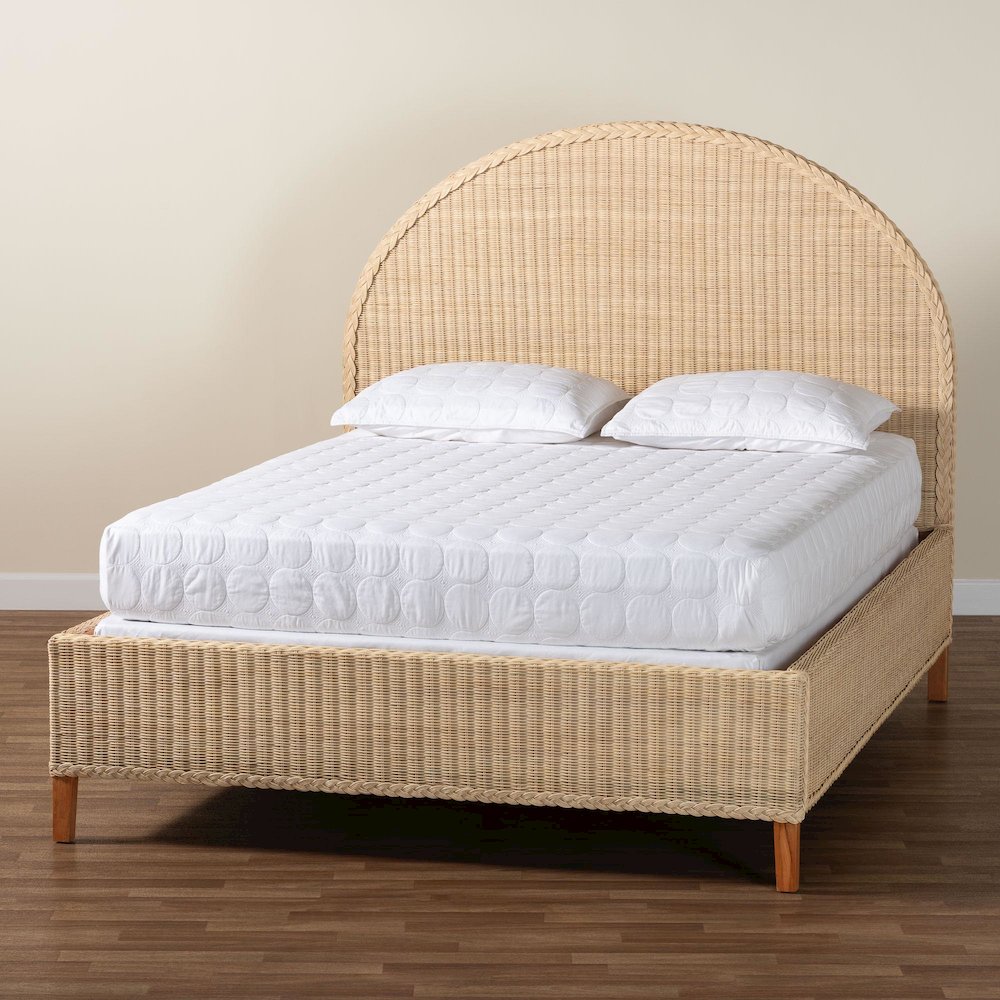 Lanica Japandi Sun-Bleached Braided Rattan Queen Size Bed