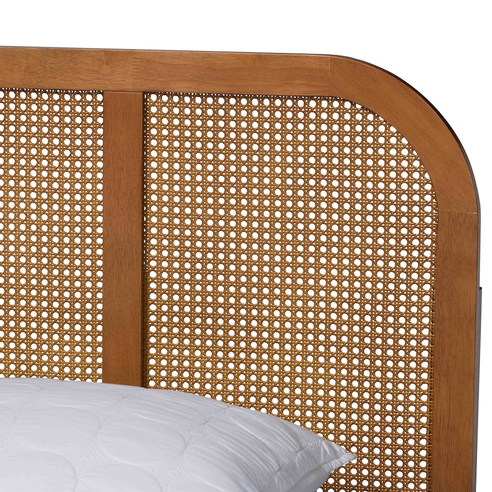 Fleur Mid-Century Woven Rattan Wood Queen Size Bed