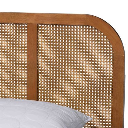 Fleur Mid-Century Woven Rattan Wood Queen Size Bed