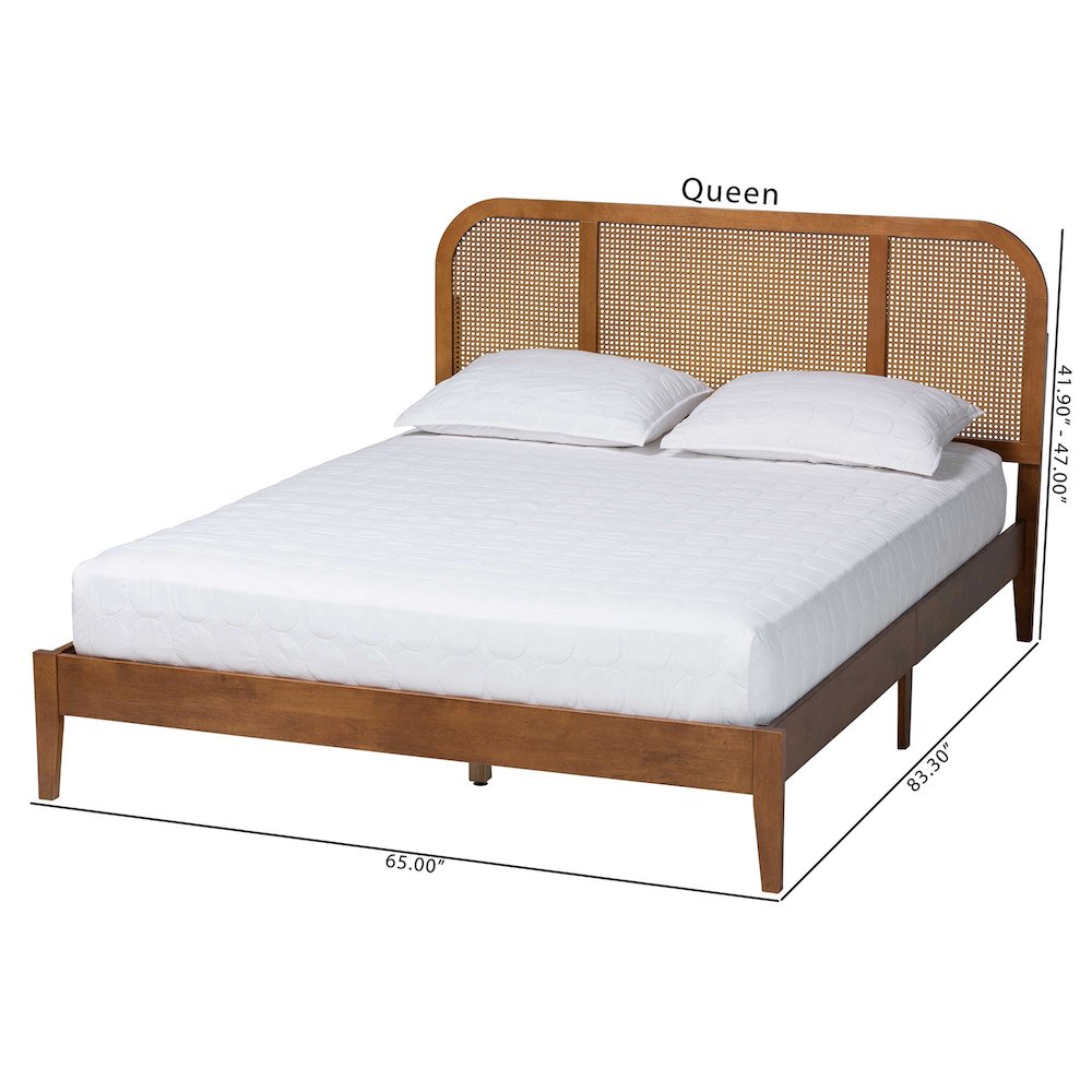 Fleur Mid-Century Woven Rattan Wood Queen Size Bed
