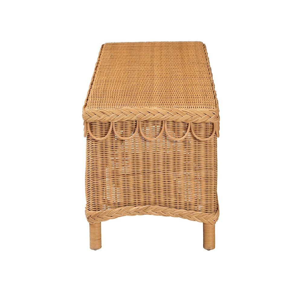 Erla Bohemian Light Honey Rattan Accent Bench with Scallop border