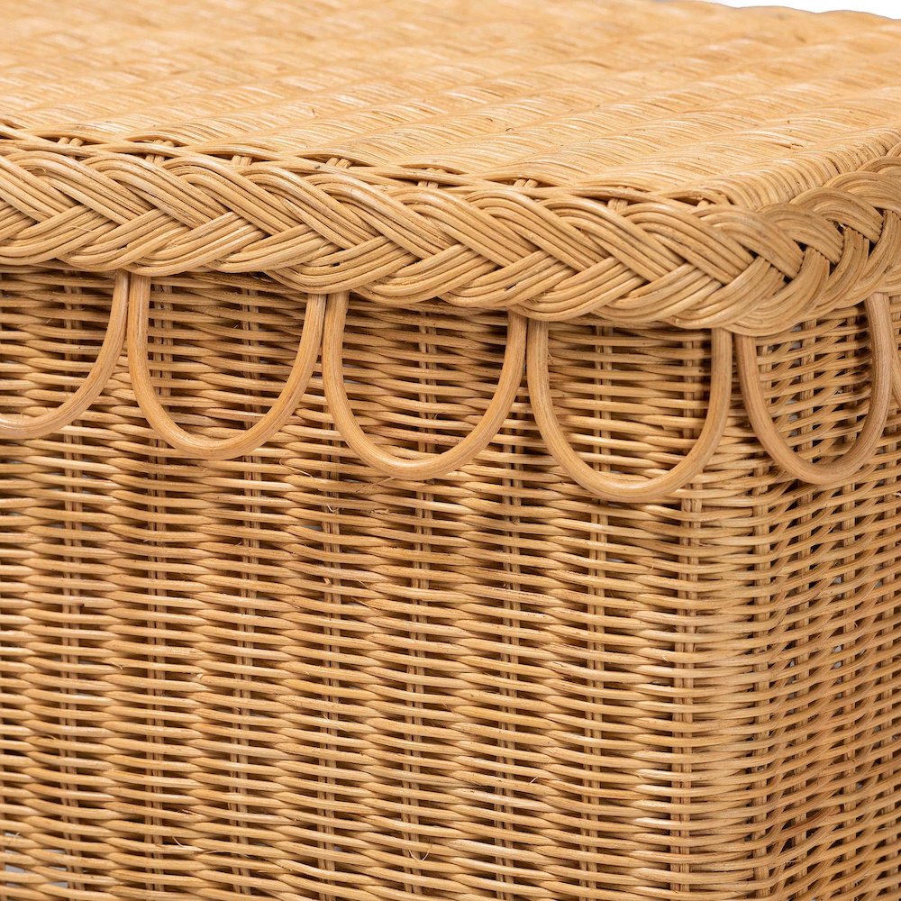 Erla Bohemian Light Honey Rattan Accent Bench with Scallop border