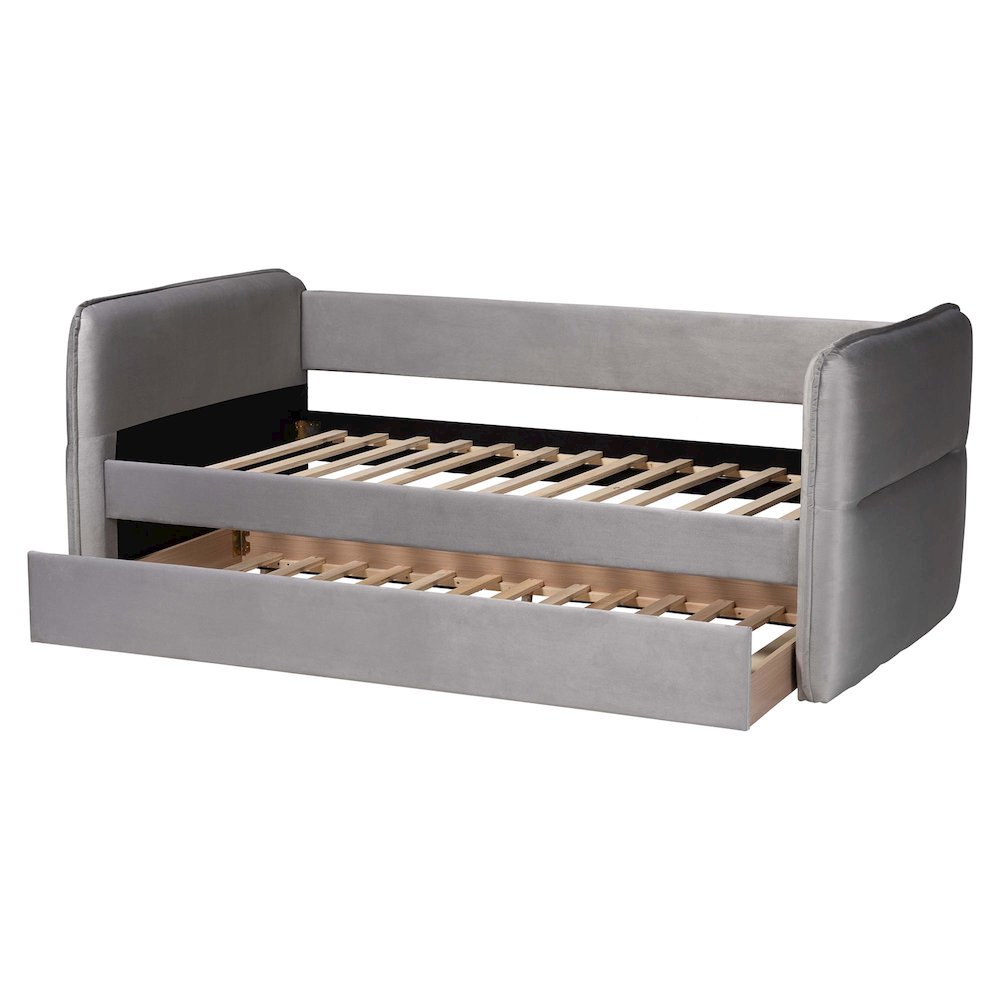 Finch Modern Light Grey Velvet Fabric Twin Size Daybed with Trundle