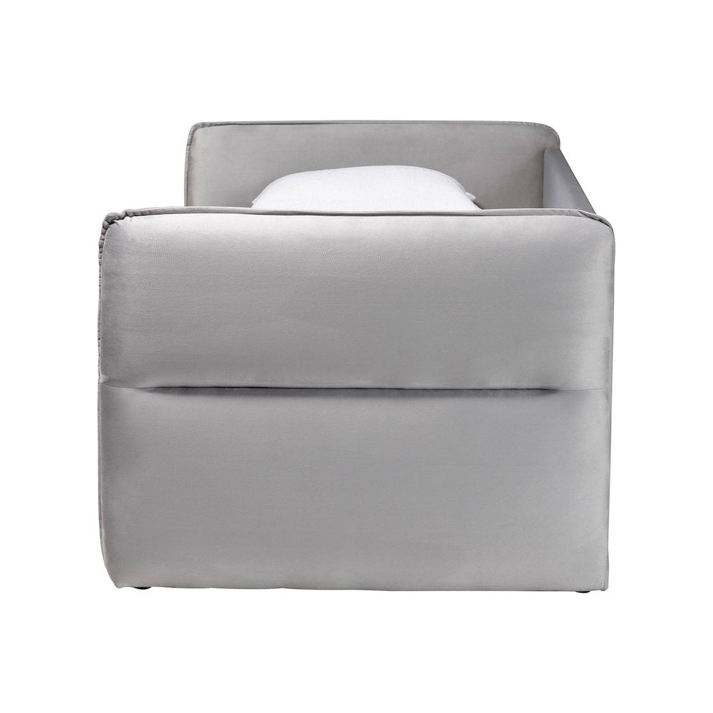 Finch Modern Light Grey Velvet Fabric Twin Size Daybed with Trundle