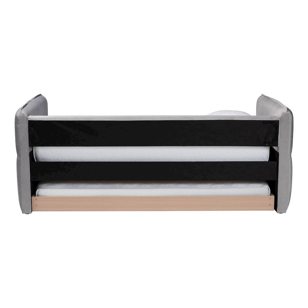 Finch Modern Light Grey Velvet Fabric Twin Size Daybed with Trundle