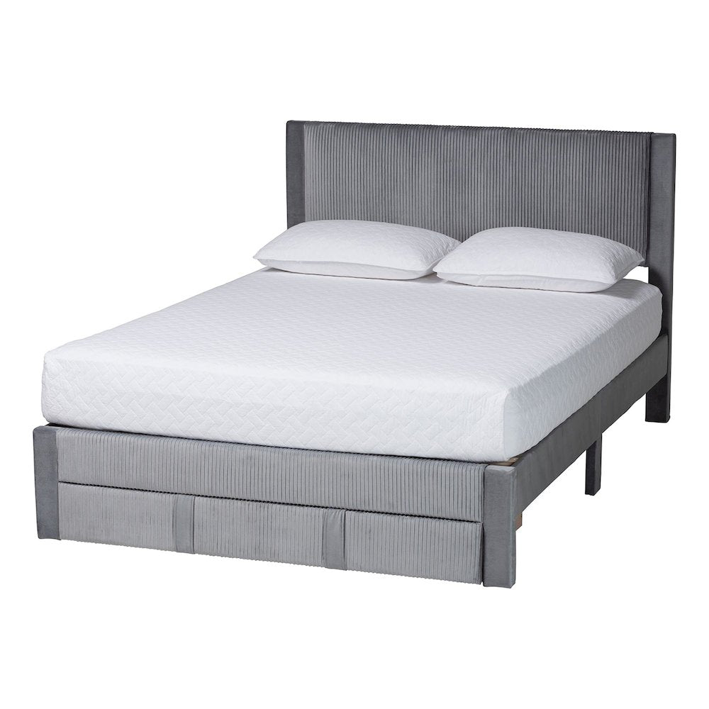 Elora Modern Grey Pleated Velvet Queen Size Storage Bed