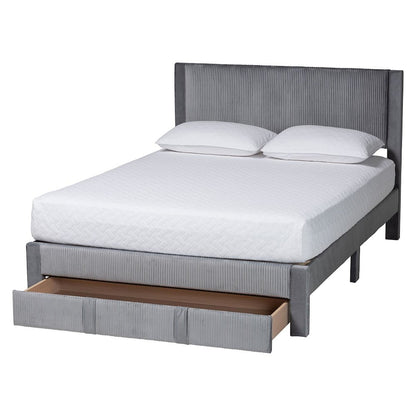 Elora Modern Grey Pleated Velvet Queen Size Storage Bed
