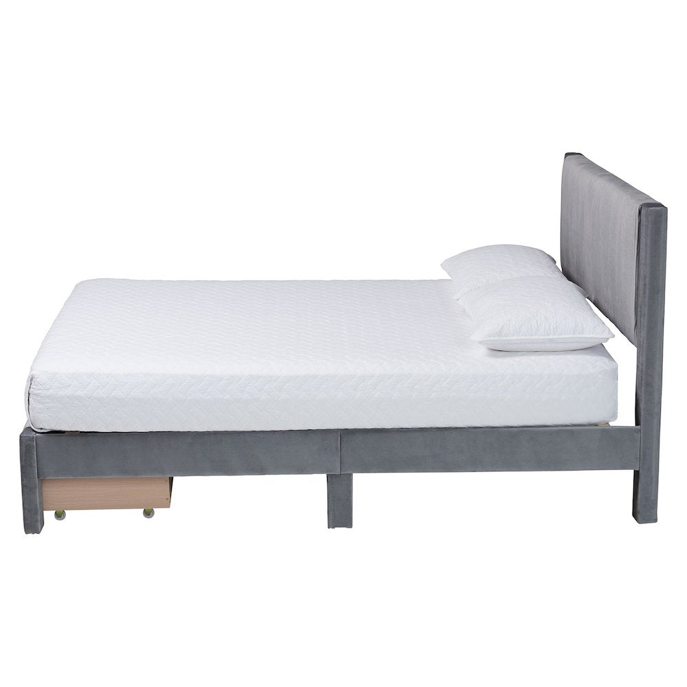 Elora Modern Grey Pleated Velvet Queen Size Storage Bed