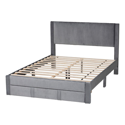 Elora Modern Grey Pleated Velvet Queen Size Storage Bed