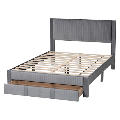 Elora Modern Grey Pleated Velvet Queen Size Storage Bed