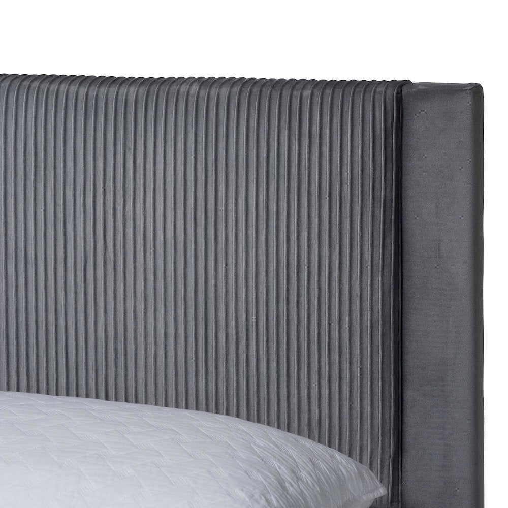 Elora Modern Grey Pleated Velvet Queen Size Storage Bed