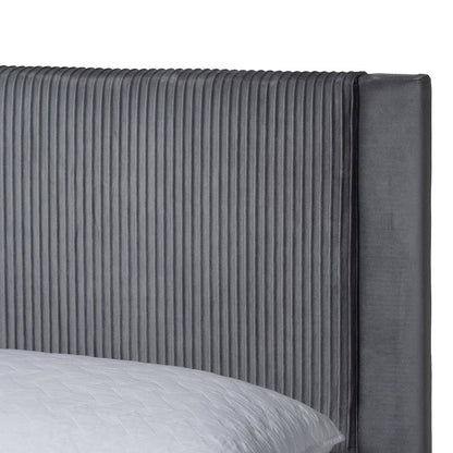 Elora Modern Grey Pleated Velvet Queen Size Storage Bed