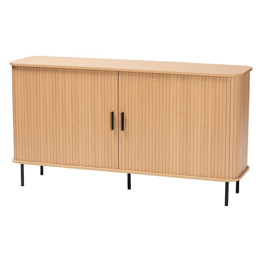 Baxton Studio Lucia Fluted Wood Sideboard - Mid-Century Modern Buffet Cabinet