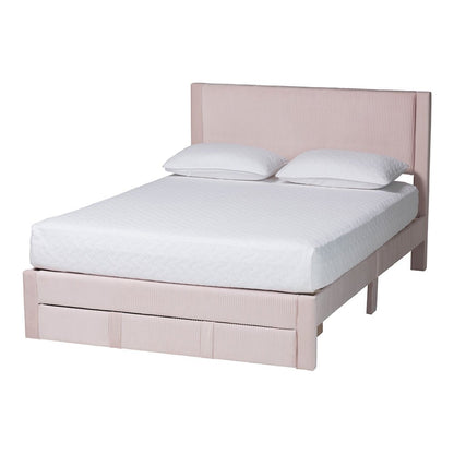 Elora Modern Light Pink Pleated Velvet Queen Size Storage Bed