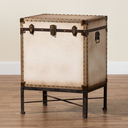 Laura Vintage White Canvas Lift-Top Trunk End Table