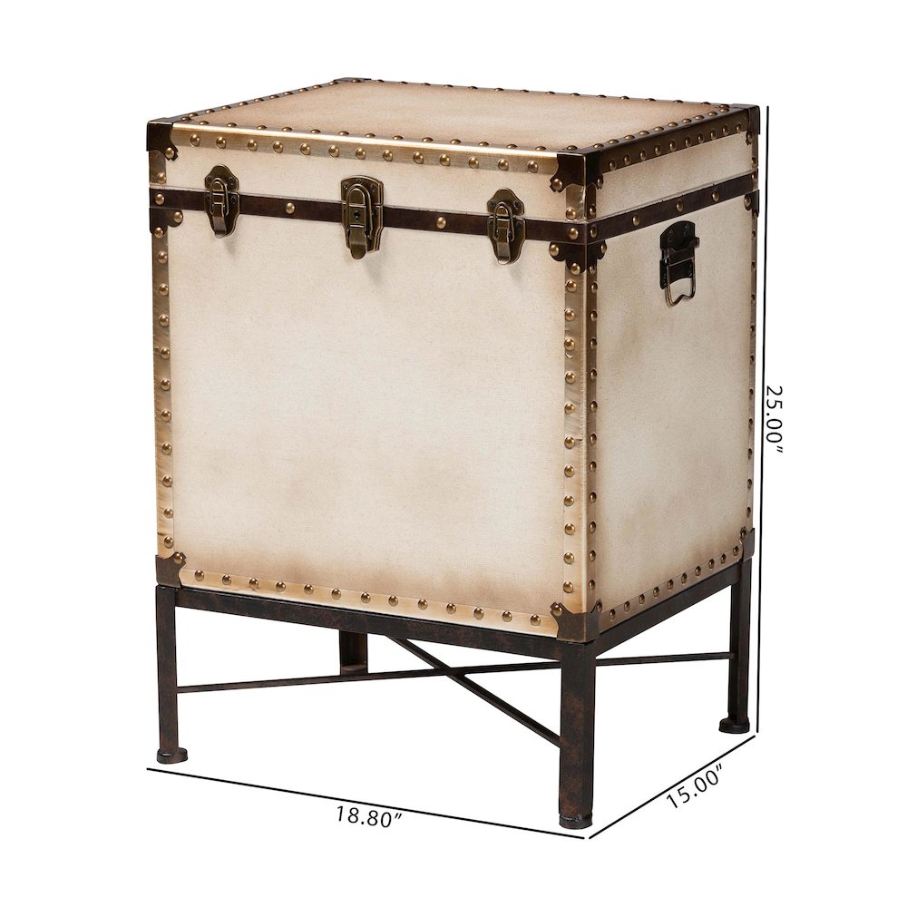 Laura Vintage White Canvas Lift-Top Trunk End Table