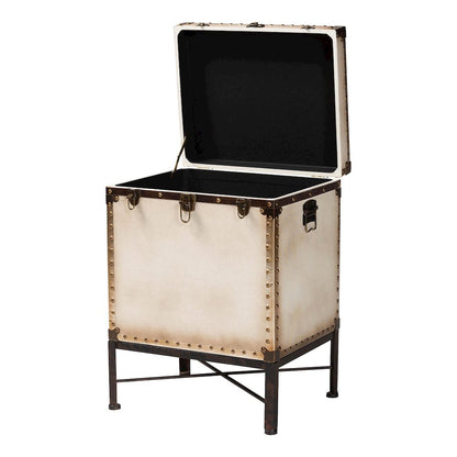 Laura Vintage White Canvas Lift-Top Trunk End Table