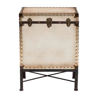 Laura Vintage White Canvas Lift-Top Trunk End Table