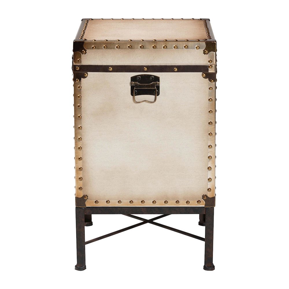 Laura Vintage White Canvas Lift-Top Trunk End Table