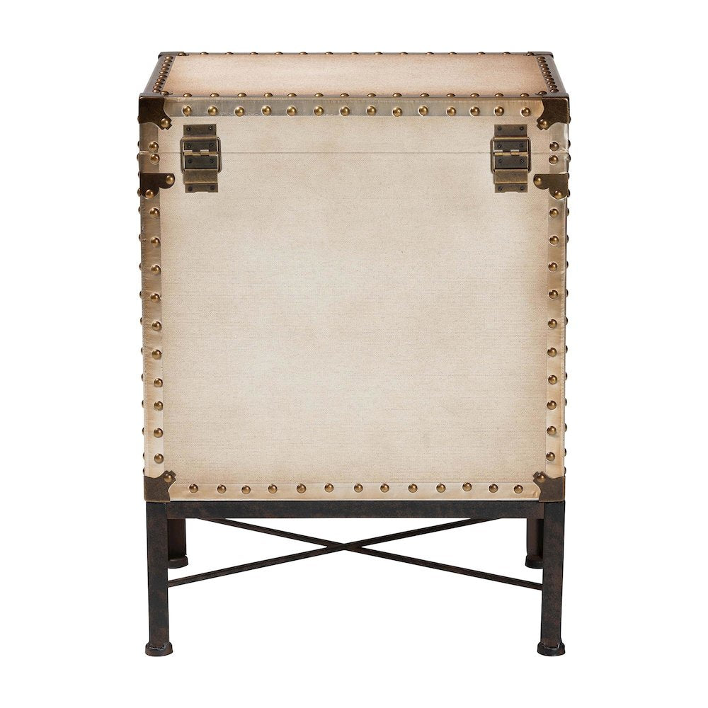 Laura Vintage White Canvas Lift-Top Trunk End Table