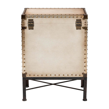Laura Vintage White Canvas Lift-Top Trunk End Table