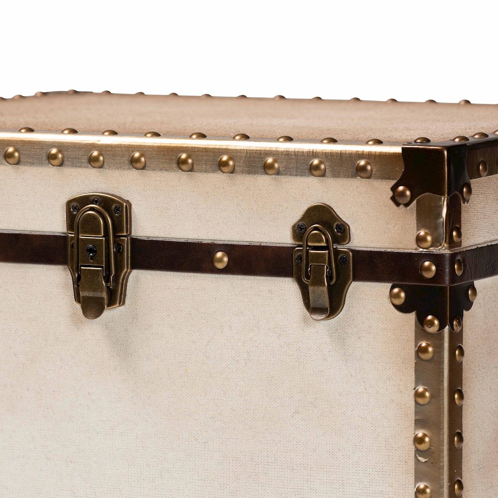 Laura Vintage White Canvas Lift-Top Trunk End Table