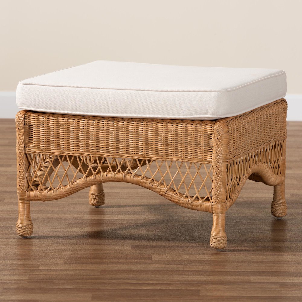 Brooklyn Bohemian Light Honey Braided Rattan Ottoman Stool