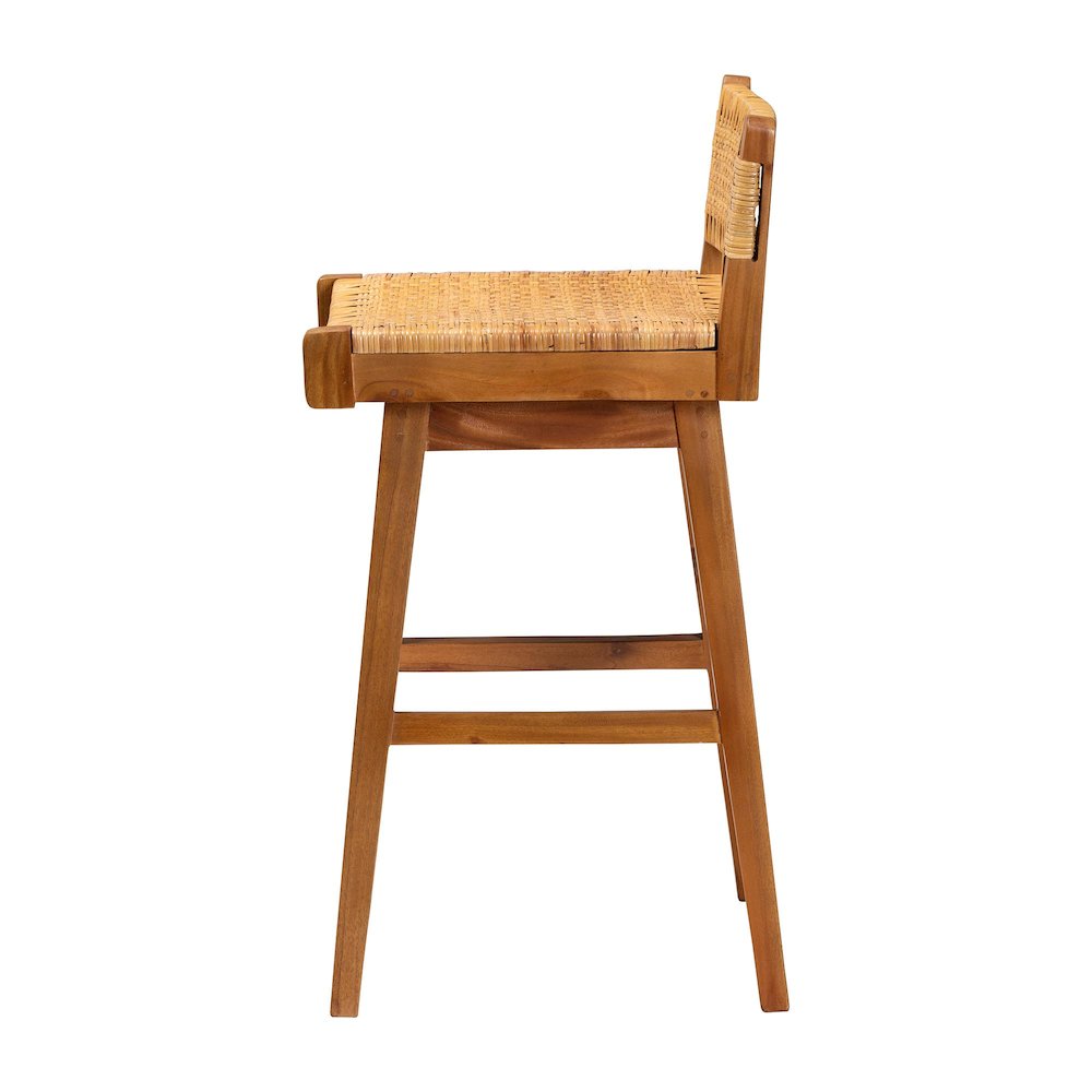 Asgart Bohemian Natural Rattan and Mahogany Wood Bar Stool