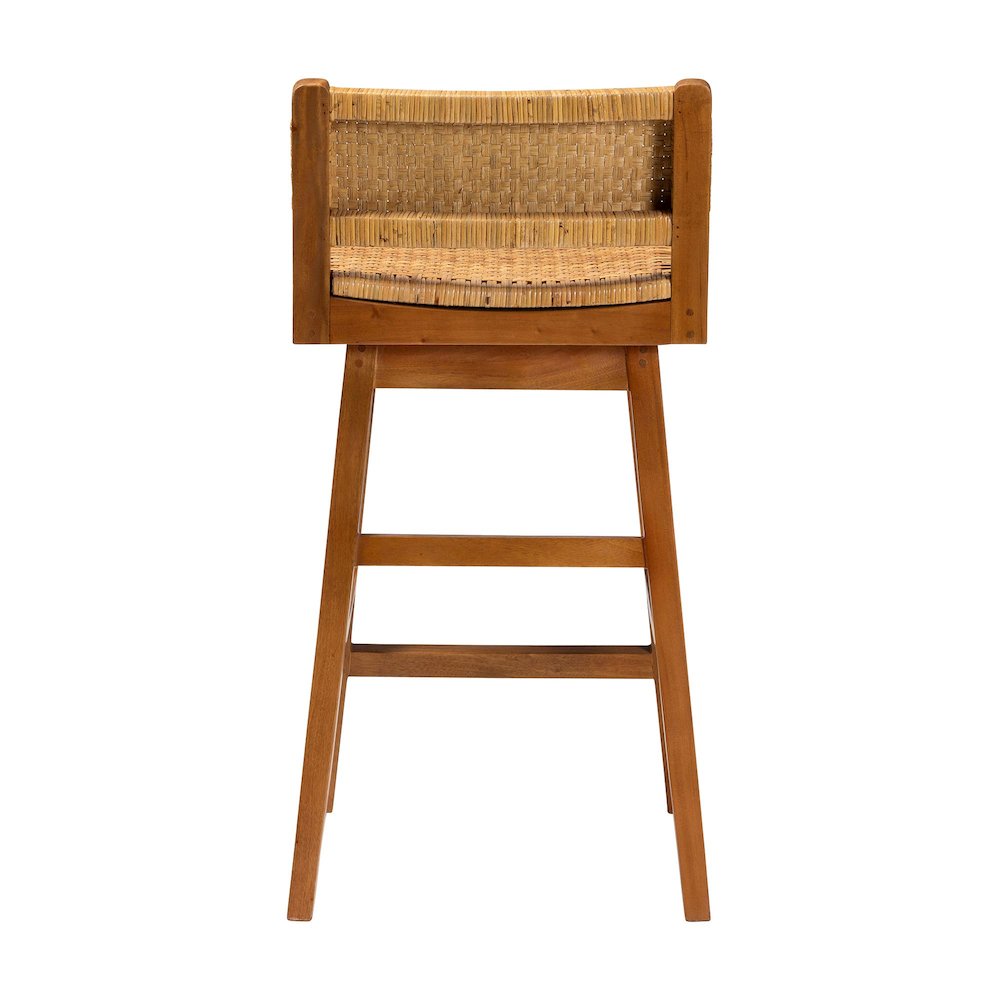 Asgart Bohemian Natural Rattan and Mahogany Wood Bar Stool
