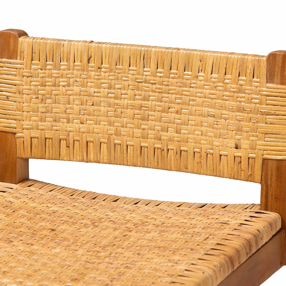 Asgart Bohemian Natural Rattan and Mahogany Wood Bar Stool