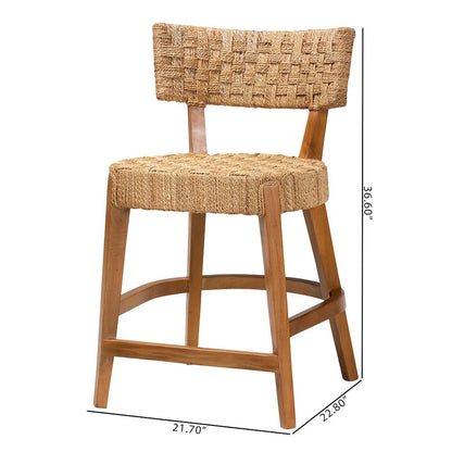 Sabit Bohemian Seagrass and Mahogany Wood Counter Stool