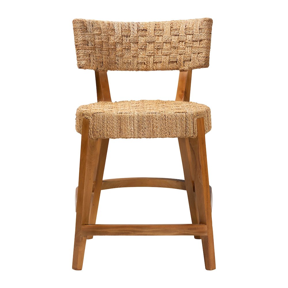 Sabit Bohemian Seagrass and Mahogany Wood Counter Stool