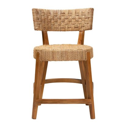 Sabit Bohemian Seagrass and Mahogany Wood Counter Stool