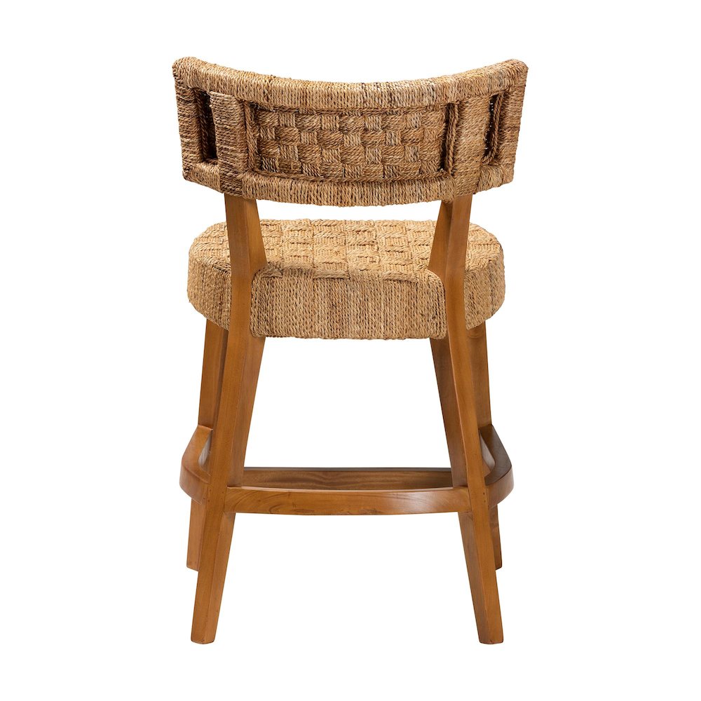Sabit Bohemian Seagrass and Mahogany Wood Counter Stool